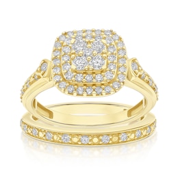 Engagement Ring Perfect Fit 9ct Yellow Gold 0.66ct Diamond Double Halo Ring