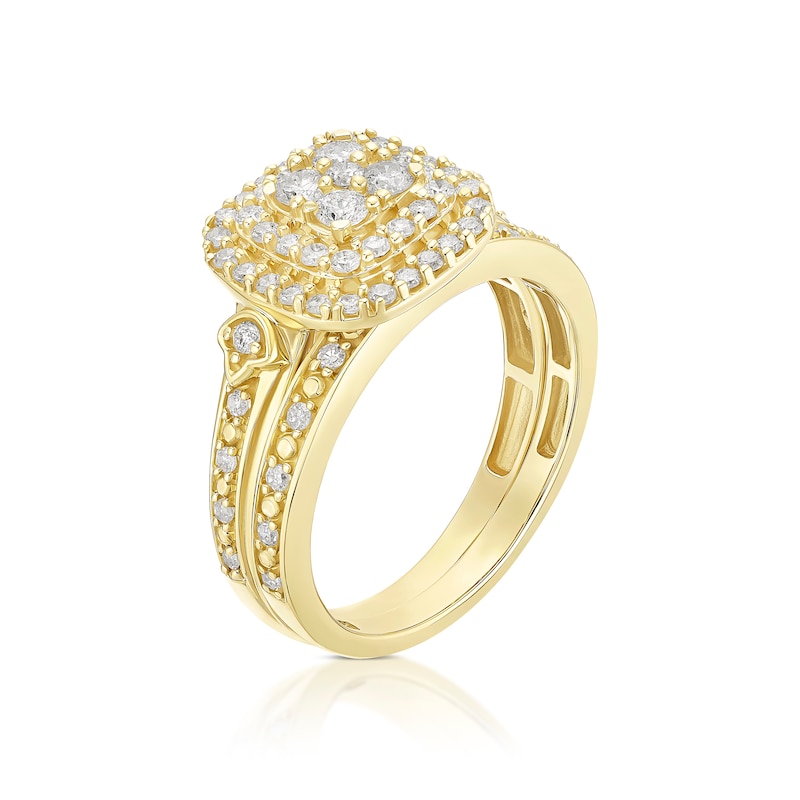 Main Image 2 of Engagement Ring Perfect Fit 9ct Yellow Gold 0.66ct Diamond Double Halo Ring