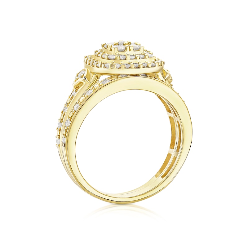 Main Image 3 of Engagement Ring Perfect Fit 9ct Yellow Gold 0.66ct Diamond Double Halo Ring