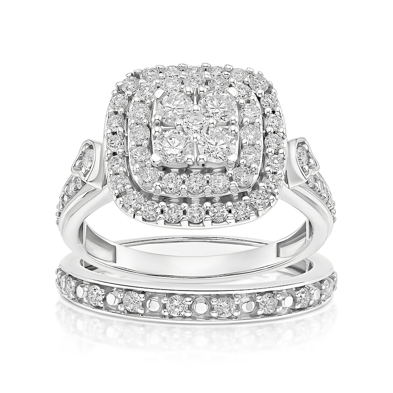 Main Image 1 of Engagement Ring Perfect Fit 9ct White Gold 1ct Diamond Double Halo Ring