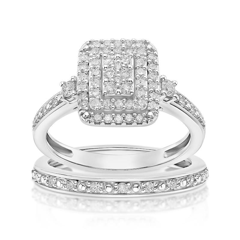 Main Image 1 of Perfect Fit Sterling Silver with Platinum Plating 0.50ct Diamond Rectangle Bridal Set