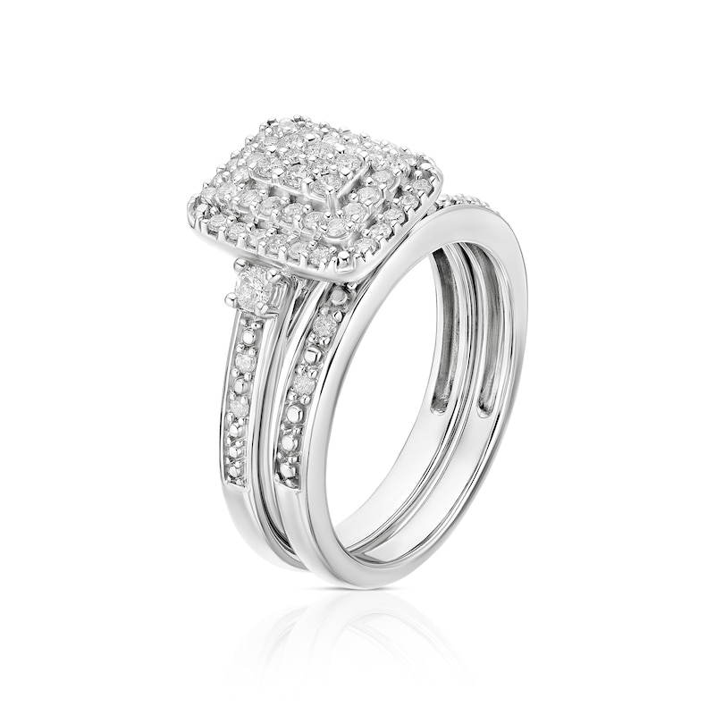 Main Image 2 of Perfect Fit Sterling Silver with Platinum Plating 0.50ct Diamond Rectangle Bridal Set