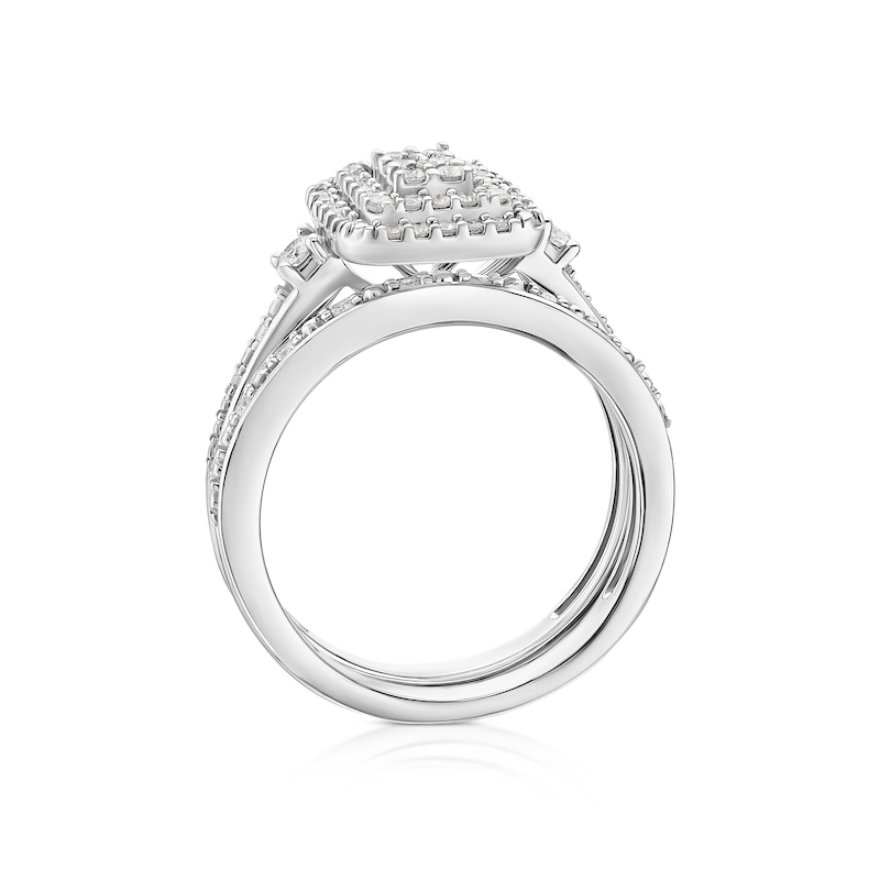Main Image 3 of Perfect Fit Sterling Silver with Platinum Plating 0.50ct Diamond Rectangle Bridal Set