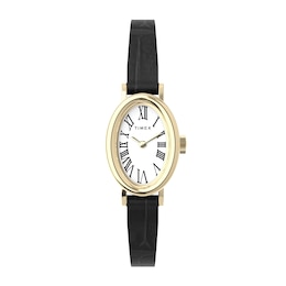 Timex Cavatina Ladies' Gold-Tone Case & Black Leather Strap Watch
