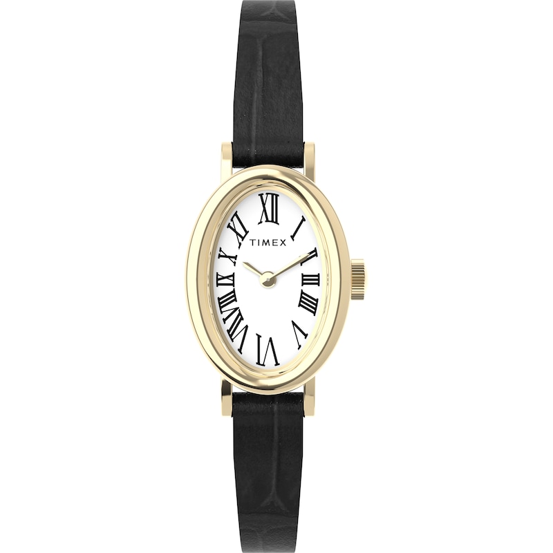 Main Image 1 of Timex Cavatina Women's Gold-Tone Case & Black Leather Strap Watch