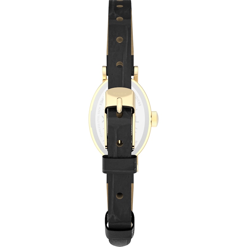 Main Image 9 of Timex Cavatina Women's Gold-Tone Case & Black Leather Strap Watch