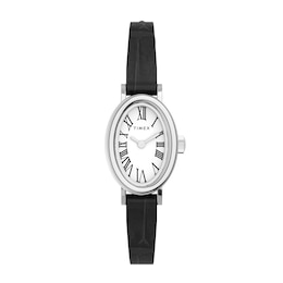 Timex Cavatina Ladies' Silver-Tone Case & Black Leather Strap Watch