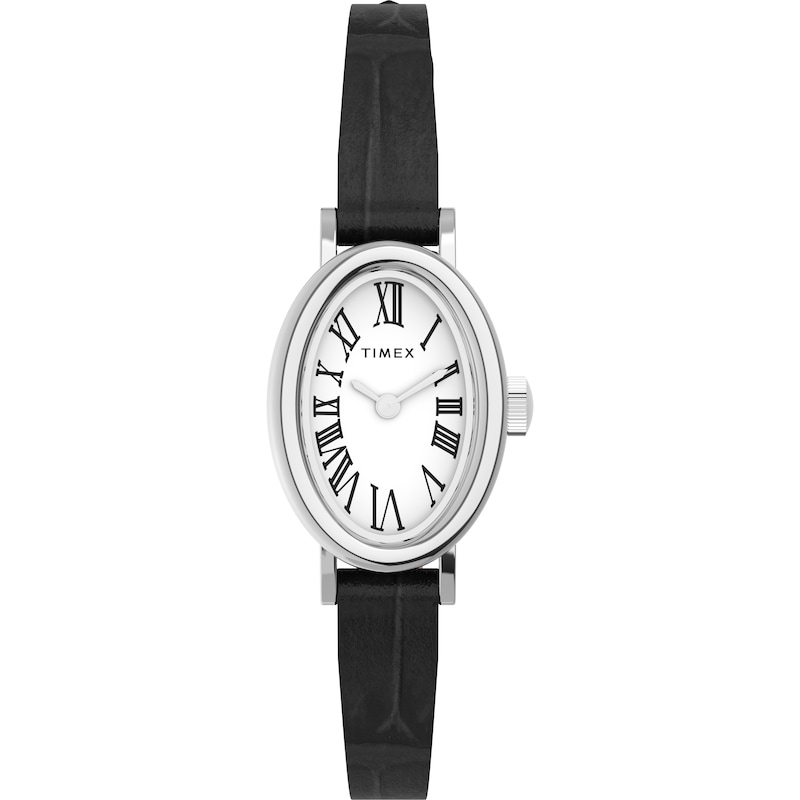Main Image 1 of Timex Cavatina Women's Silver-Tone Case & Black Leather Strap Watch