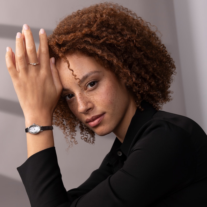 Main Image 2 of Timex Cavatina Women's Silver-Tone Case & Black Leather Strap Watch