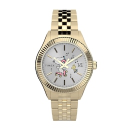 Timex Legacy x Peanuts Gold Tone Stainless Steel Bracelet Watchwith Snoopy on Roller Skates