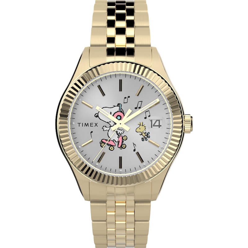 Main Image 1 of Timex Legacy x Peanuts Gold Tone Stainless Steel Bracelet Watchwith Snoopy on Roller Skates