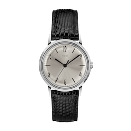 Timex Marlin Hand Wound Silver Dial & Black Leather Strap Watch