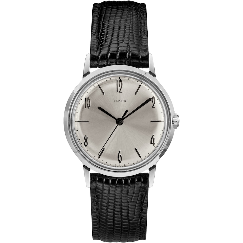 Main Image 1 of Timex Marlin Hand Wound Silver Dial & Black Leather Strap Watch