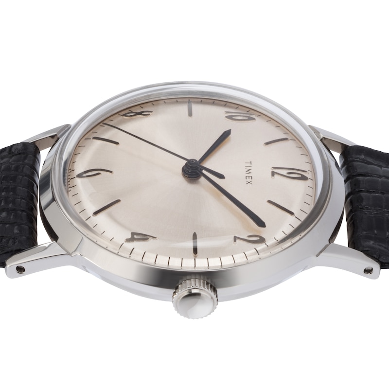 Main Image 2 of Timex Marlin Hand Wound Silver Dial & Black Leather Strap Watch