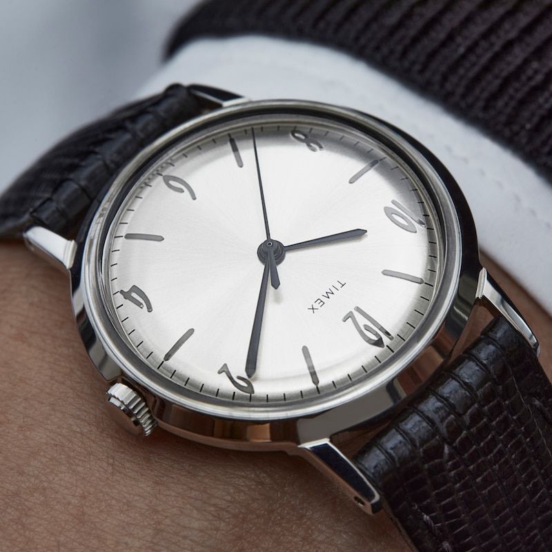 Main Image 3 of Timex Marlin Hand Wound Silver Dial & Black Leather Strap Watch