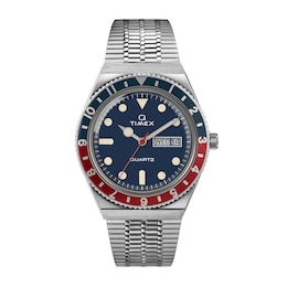 Timex Q Diver Inspired Reissue Luminescent Blue & Red Case Woven Stainless Steel Bracelet Watch