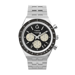 Timex Q Diver Inspired Chronograph Black Dial Silver Tone Stainless Steel Bracelet Watch