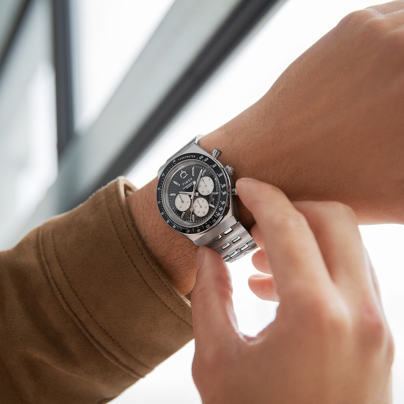 Main Image 2 of Timex Q Diver Inspired Chronograph Black Dial Silver Tone Stainless Steel Bracelet Watch