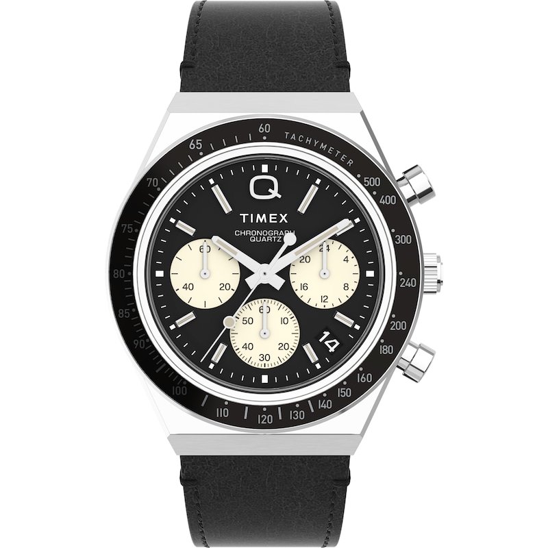 Main Image 1 of Timex Q Diver Inspired Chronograph Black Dial & Black Leather Strap Watch