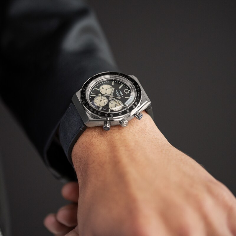 Main Image 2 of Timex Q Diver Inspired Chronograph Black Dial & Black Leather Strap Watch