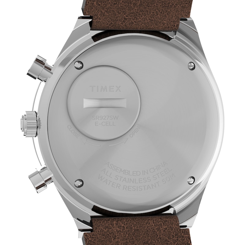 Main Image 5 of Timex Q Diver Inspired Chronograph Cream Dial & Brown Leather Strap Watch