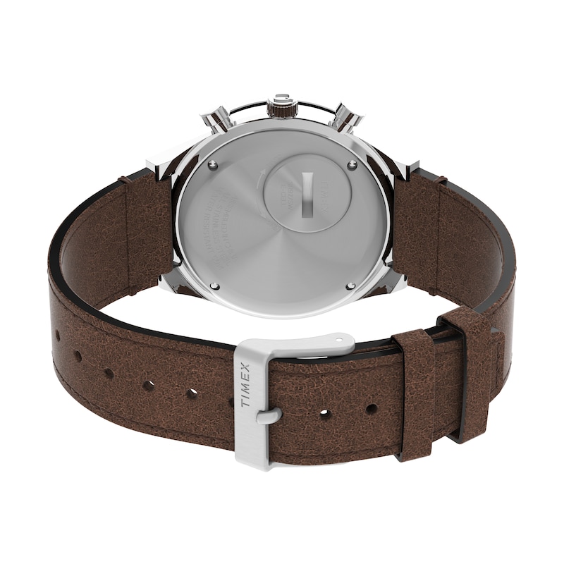 Main Image 6 of Timex Q Diver Inspired Chronograph Cream Dial & Brown Leather Strap Watch