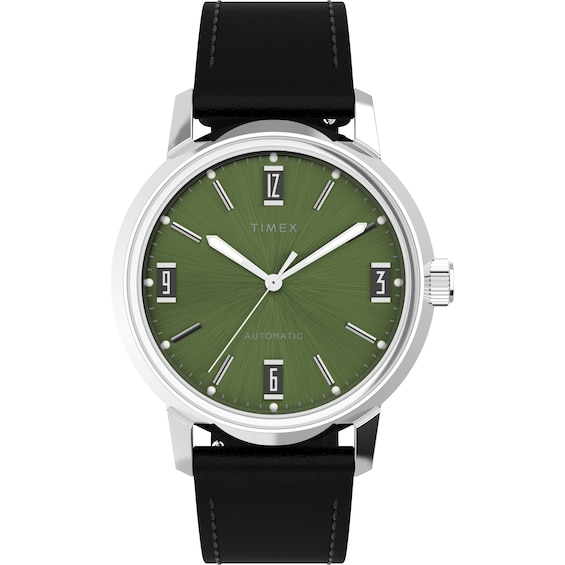 Timex Marlin Automatic Green Dial & Black Leather Strap Watch
