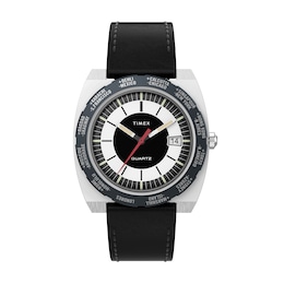 Timex World Time Reissue Black Dial & Black Leather Strap Watch