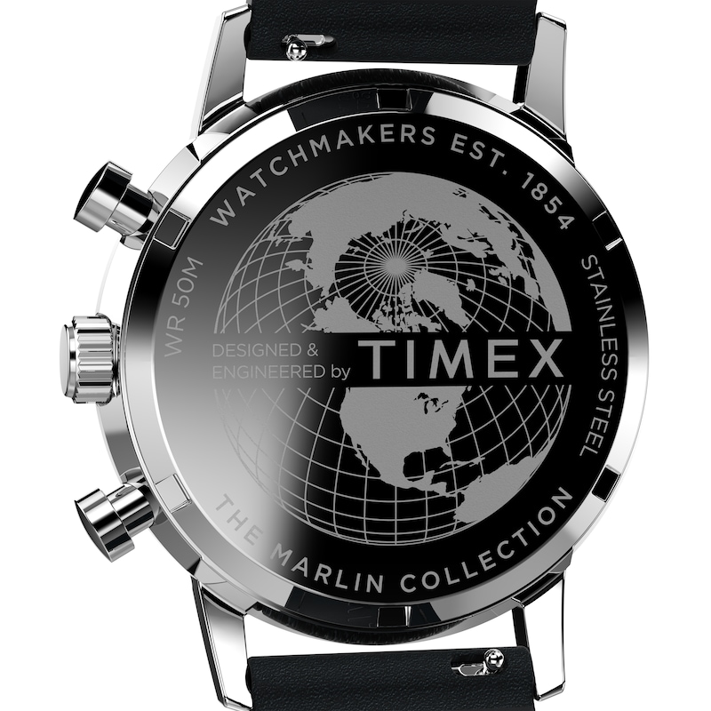 Main Image 8 of Timex Marlin Quartz Chronograph Silver Dial Black Leather Strap Watch