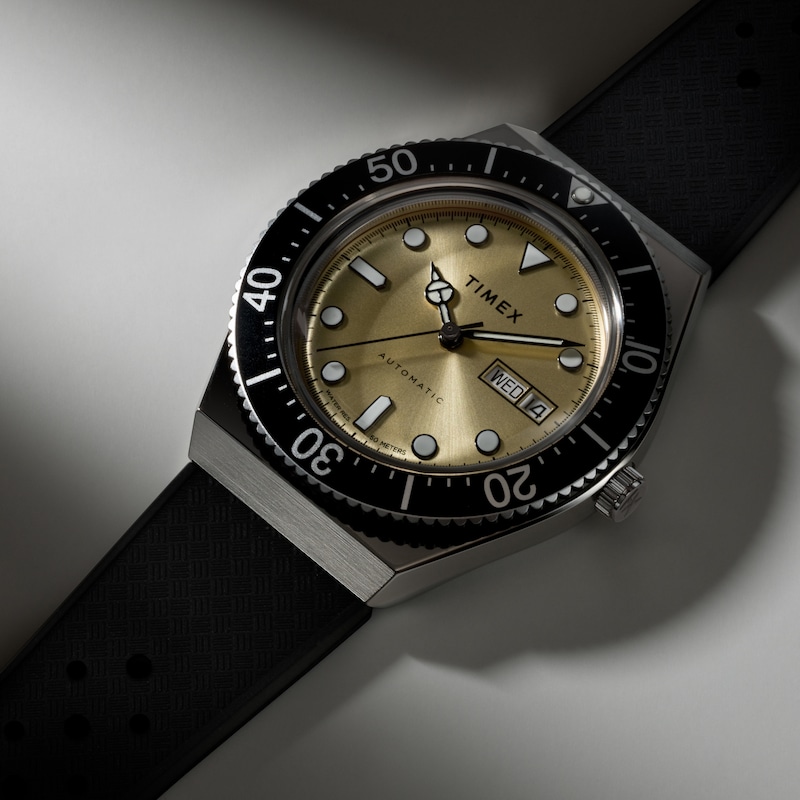 Main Image 3 of Timex M79 Automatic Amber Tone Dial Black Synthetic Rubber Strap Watch
