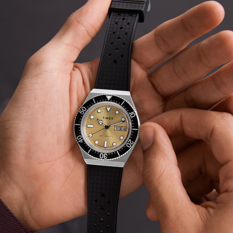 Main Image 4 of Timex M79 Automatic Amber Tone Dial Black Synthetic Rubber Strap Watch