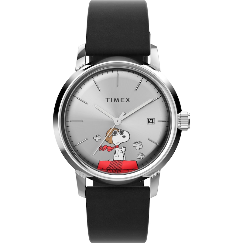 Main Image 1 of Timex Marlin Automatic Snoopy Flying Ace Black Dial & Black Leather Strap Watch