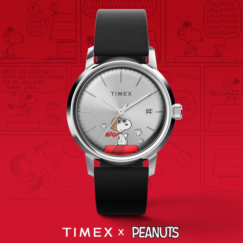 Main Image 2 of Timex Marlin Automatic Snoopy Flying Ace Black Dial & Black Leather Strap Watch