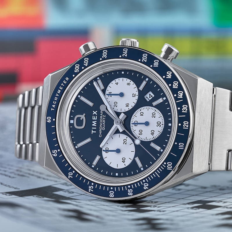 Main Image 7 of Timex Q Diver Inspired Chronograph Blue Dial Stainless Steel Bracelet Watch