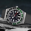 Thumbnail Image 3 of Timex Q GMT Men's Black Dial Green Accented Case & Black Synthetic Rubber Strap Watch