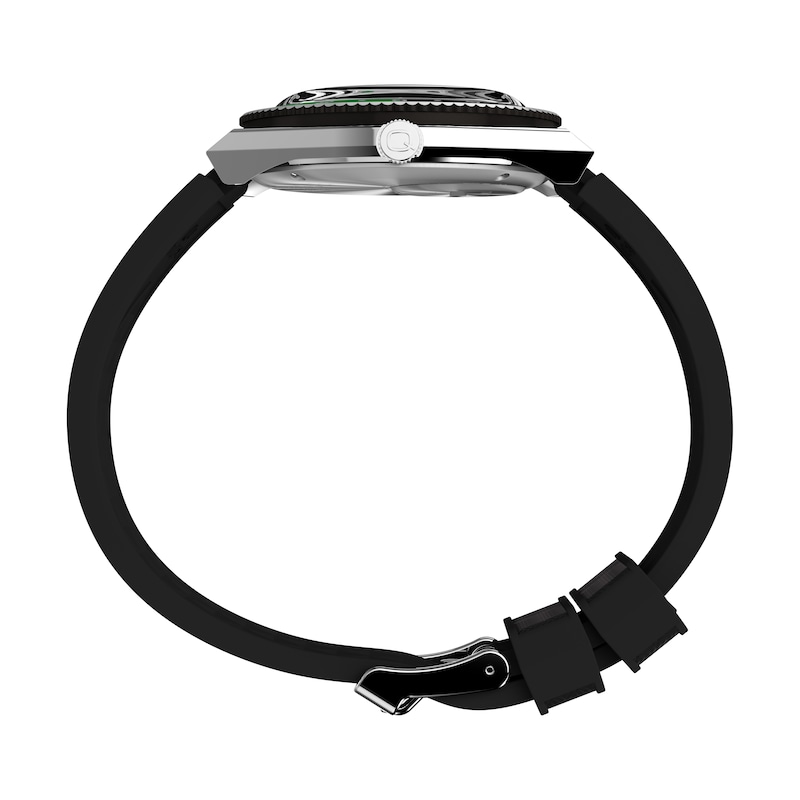 Main Image 4 of Timex Q GMT Men's Black Dial Green Accented Case & Black Synthetic Rubber Strap Watch