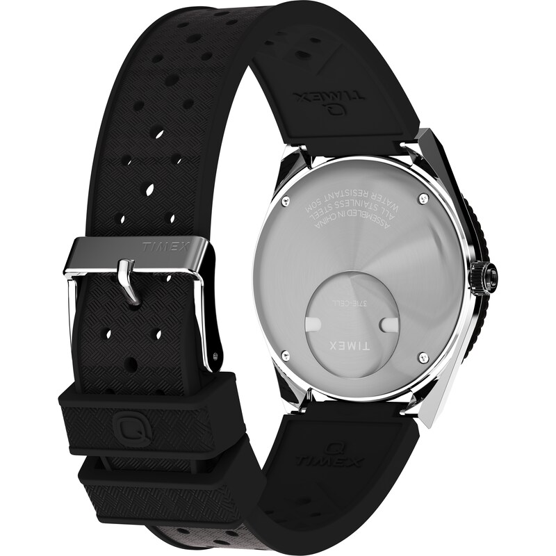 Main Image 7 of Timex Q GMT Men's Black Dial Green Accented Case & Black Synthetic Rubber Strap Watch