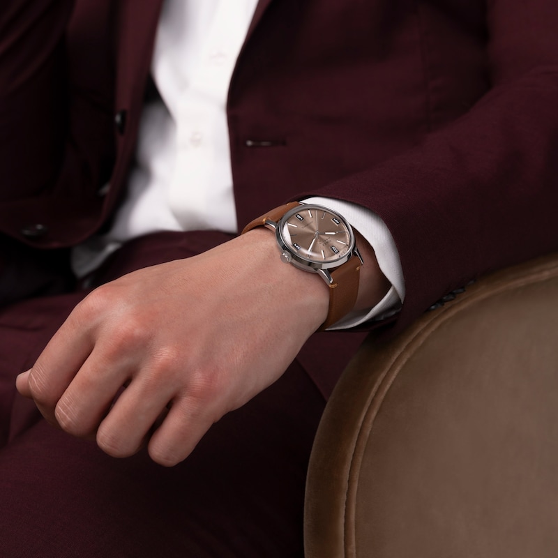 Main Image 3 of Timex Marlin Automatic Light Bronze Dial & Brown Leather Strap Watch