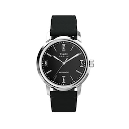 Timex Marlin Automatic Black Dial & Black Leather Strap Watch