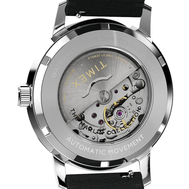 Main Image 4 of Timex Marlin Automatic Black Dial & Black Leather Strap Watch