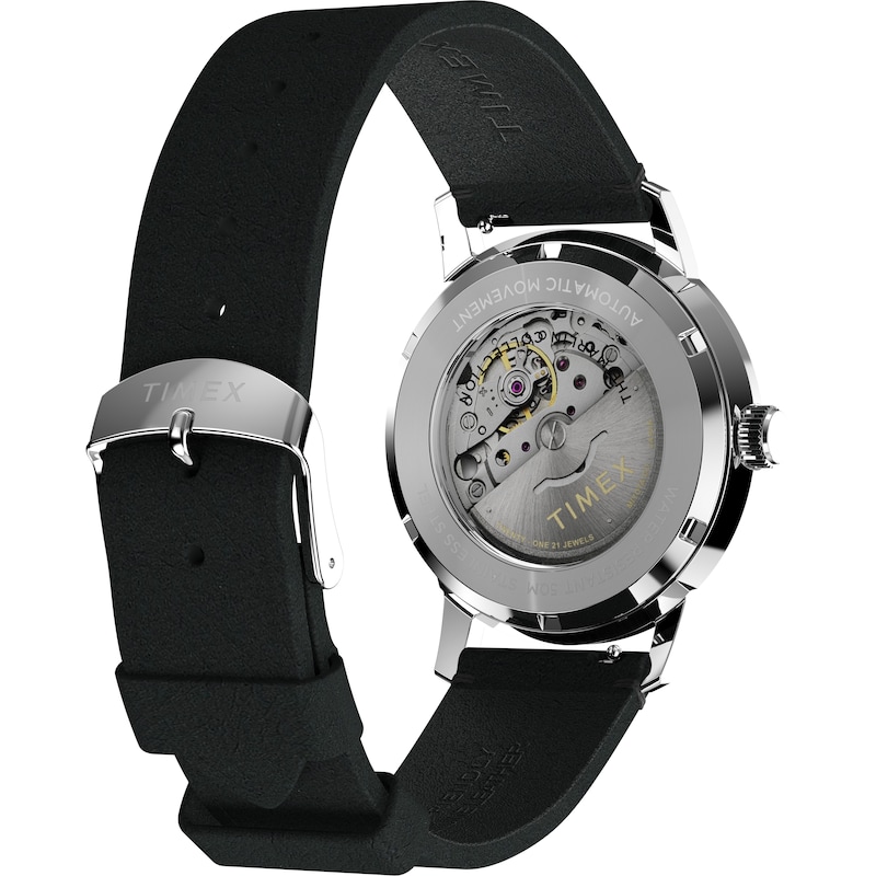 Main Image 5 of Timex Marlin Automatic Black Dial & Black Leather Strap Watch