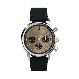 Timex Marlin Quartz Chronograph Champagne Dial & Black Leather Strap Watch