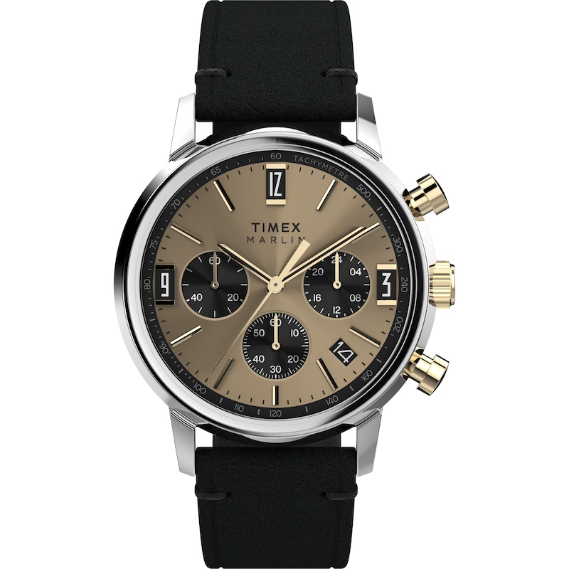Main Image 1 of Timex Marlin Quartz Chronograph Champagne Dial & Black Leather Strap Watch