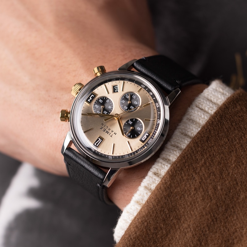 Main Image 2 of Timex Marlin Quartz Chronograph Champagne Dial & Black Leather Strap Watch