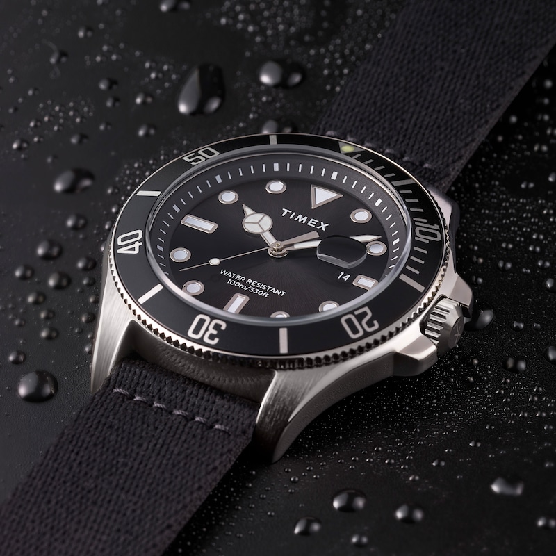 Main Image 3 of Timex Harborside Coast Black Dial & Tide Upcycled Fabric Strap Watch