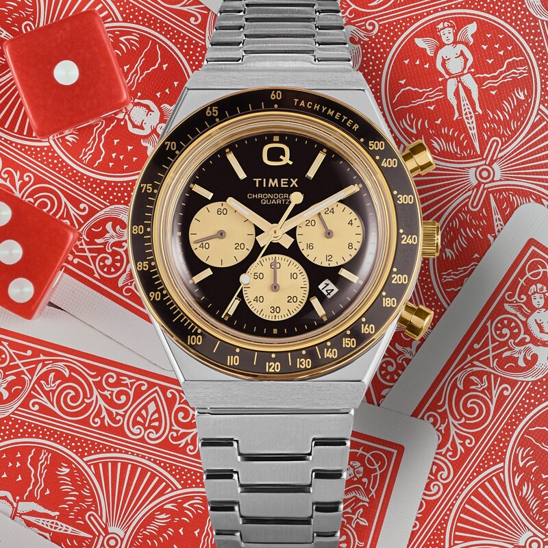 Main Image 3 of Timex Q Chronograph Black & Gold Tone Dial Stainless Steel Watch