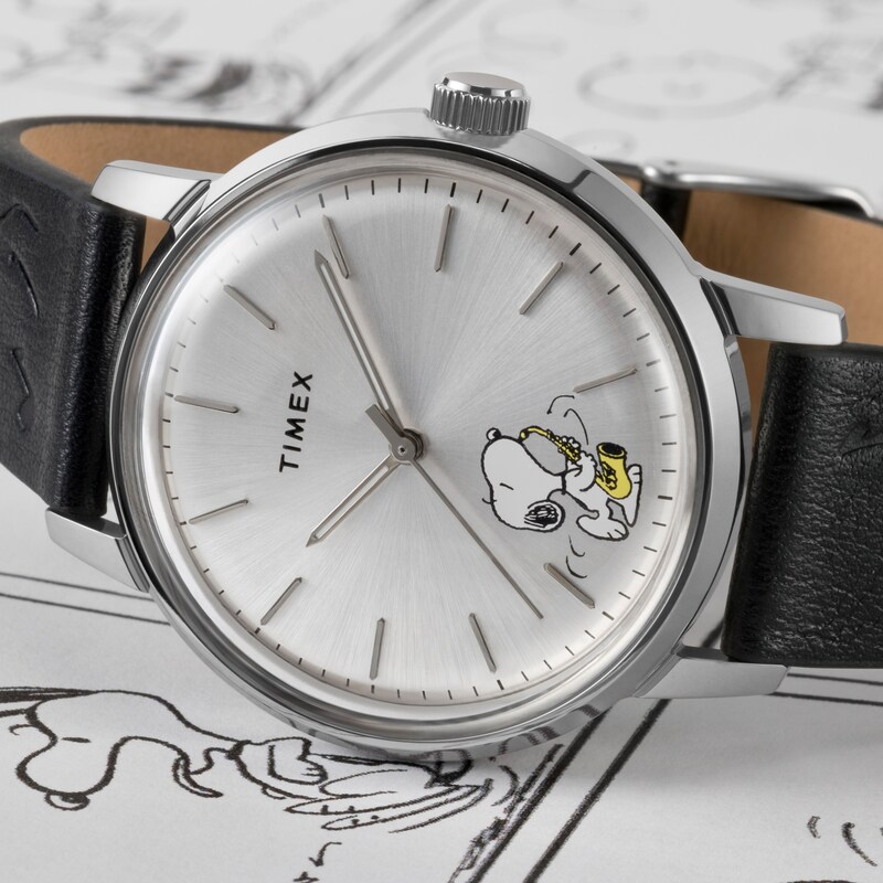 Main Image 3 of Timex x Peanuts Snoopy Marlin Automatic Saxophonist 40mm Leather Strap Watch