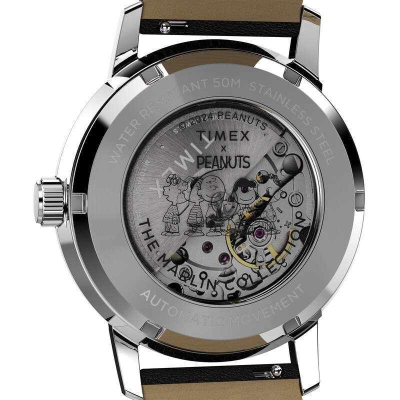 Main Image 4 of Timex x Peanuts Snoopy Marlin Automatic Saxophonist 40mm Leather Strap Watch