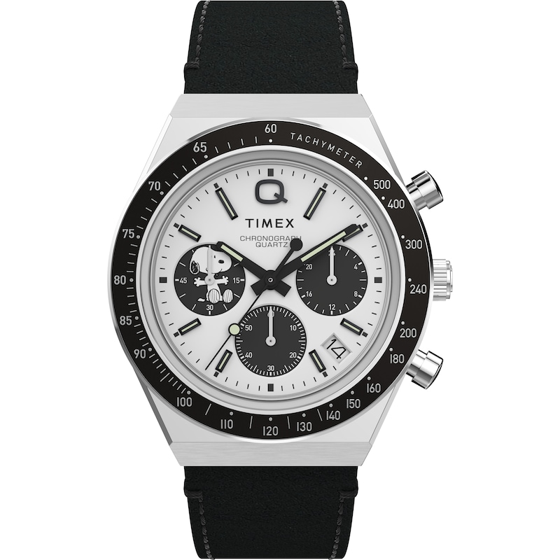 Main Image 1 of Timex Q Chronograph x Peanuts Snoopy 40mm Black Leather Strap Watch