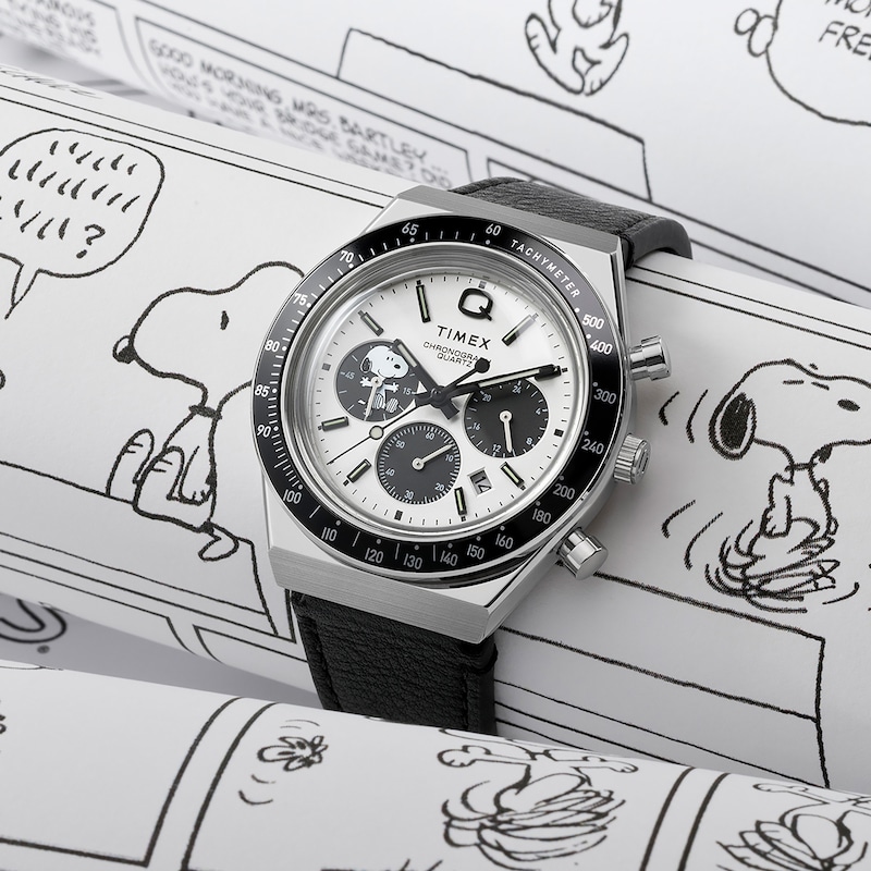 Main Image 2 of Timex Q Chronograph x Peanuts Snoopy 40mm Black Leather Strap Watch
